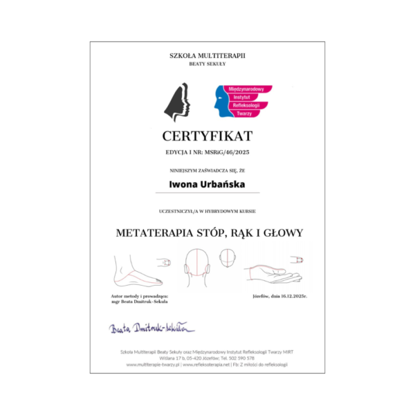 Certyfikat Metaterapia